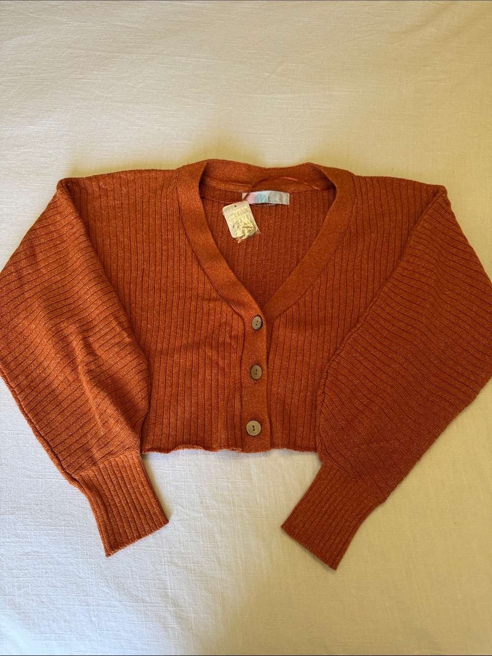 NWT Free People Rust Ribbed V-Neck Button Front Cropped Sweater